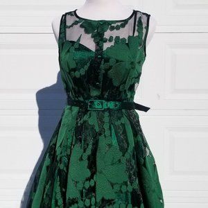 NWT Voodoo Vixen Green Floral Maggie Swing Dress